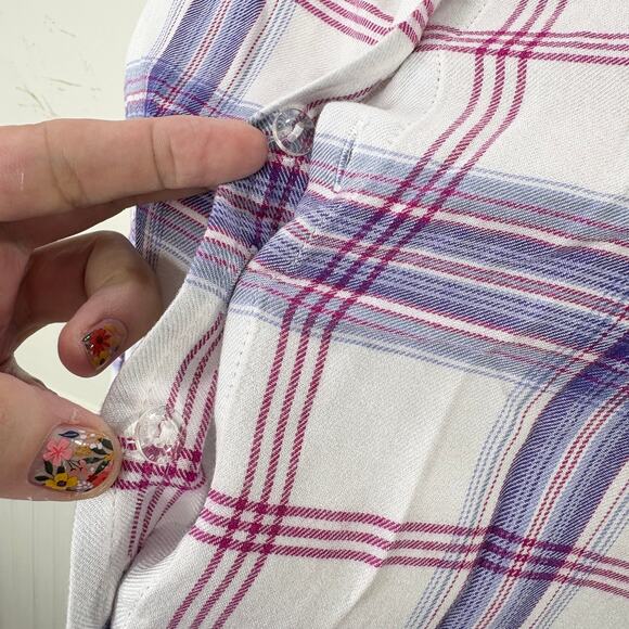 Catherines Plus Size 4X Top Plaid Button Up Roll Tab Sleeve Classic Soft Preppy - Picture 8 of 13